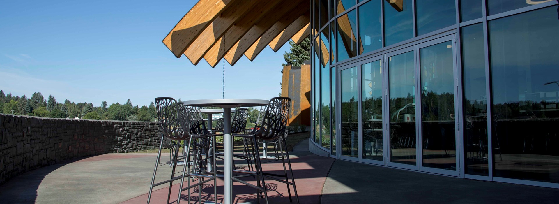 Sun shining on the windows and patio